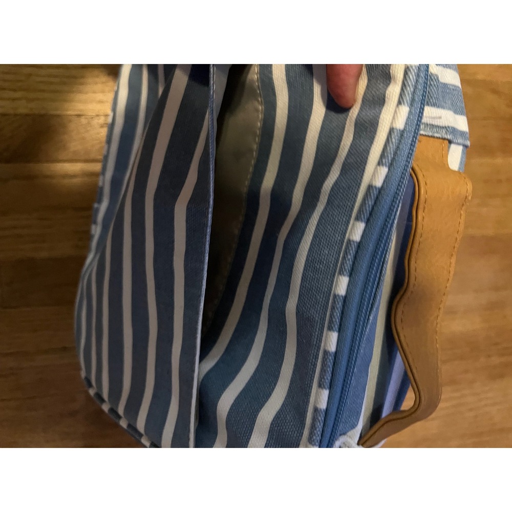 Pottery Barn Teen Blue White Striped Insulated Lunch Box Canvas Zippered Bag - Picture 13 of 16